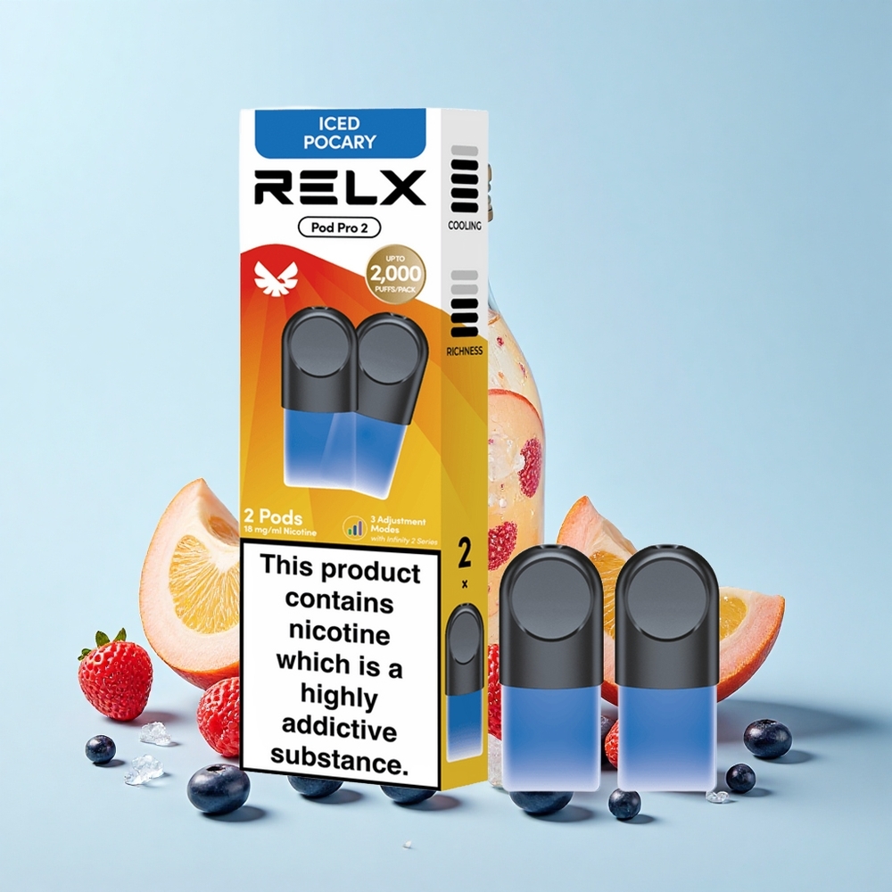 Relx Pod Pro 2 600 Pūši Ledus Pocary 1,8% Nikotīna 1,9mL 3 Režīmi