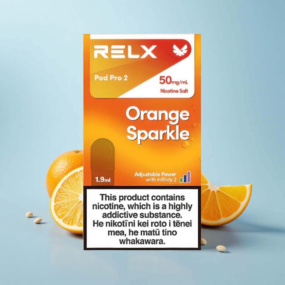 Relx Pod Pro 2 600 Pūksti Oranža Dzirkstele 5% Nikotīns 1.9mL 3 Režīmi