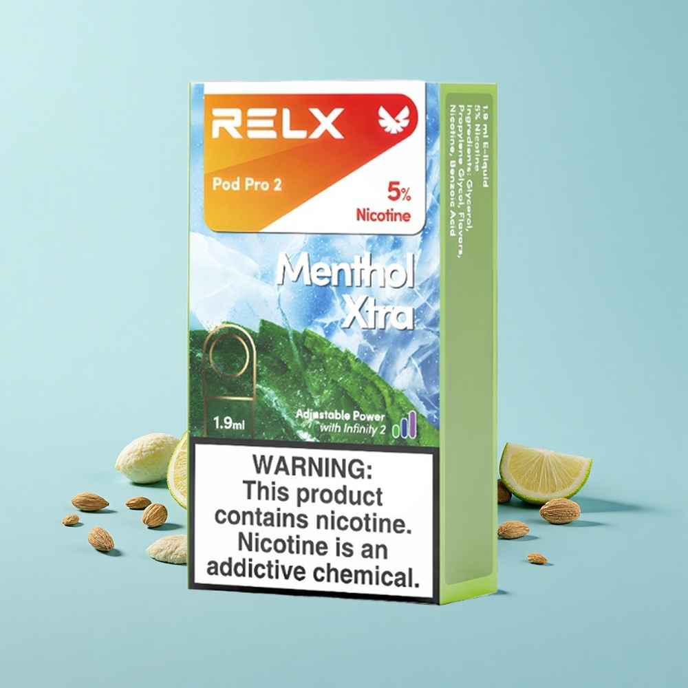 Relx Pod Pro 2 600 Pūti Mentols Xtra 5% Nikotīns 1.9mL 3 Režīmi