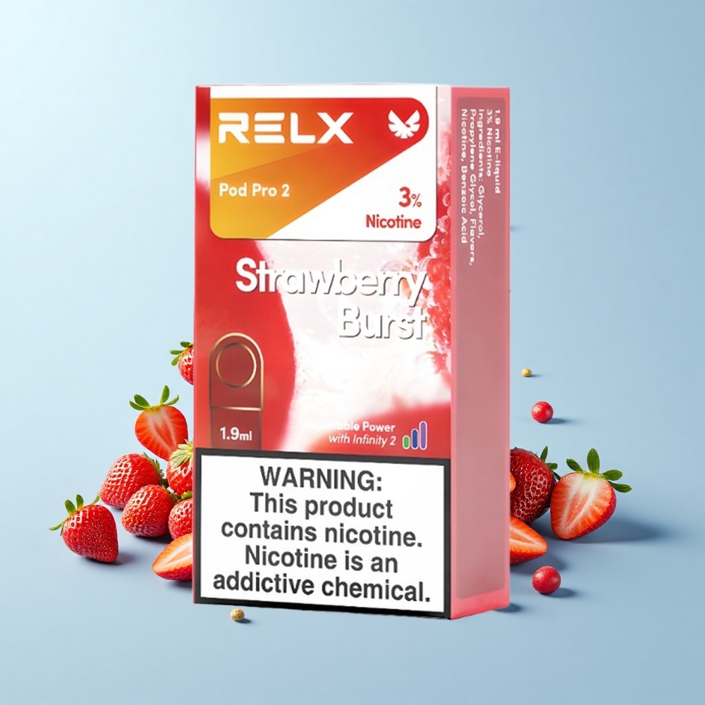 Relx Pod Pro 2 600 Pūti Zemeņu Sprādziens 3% Nikotīns 1.9mL 3 Režīmi