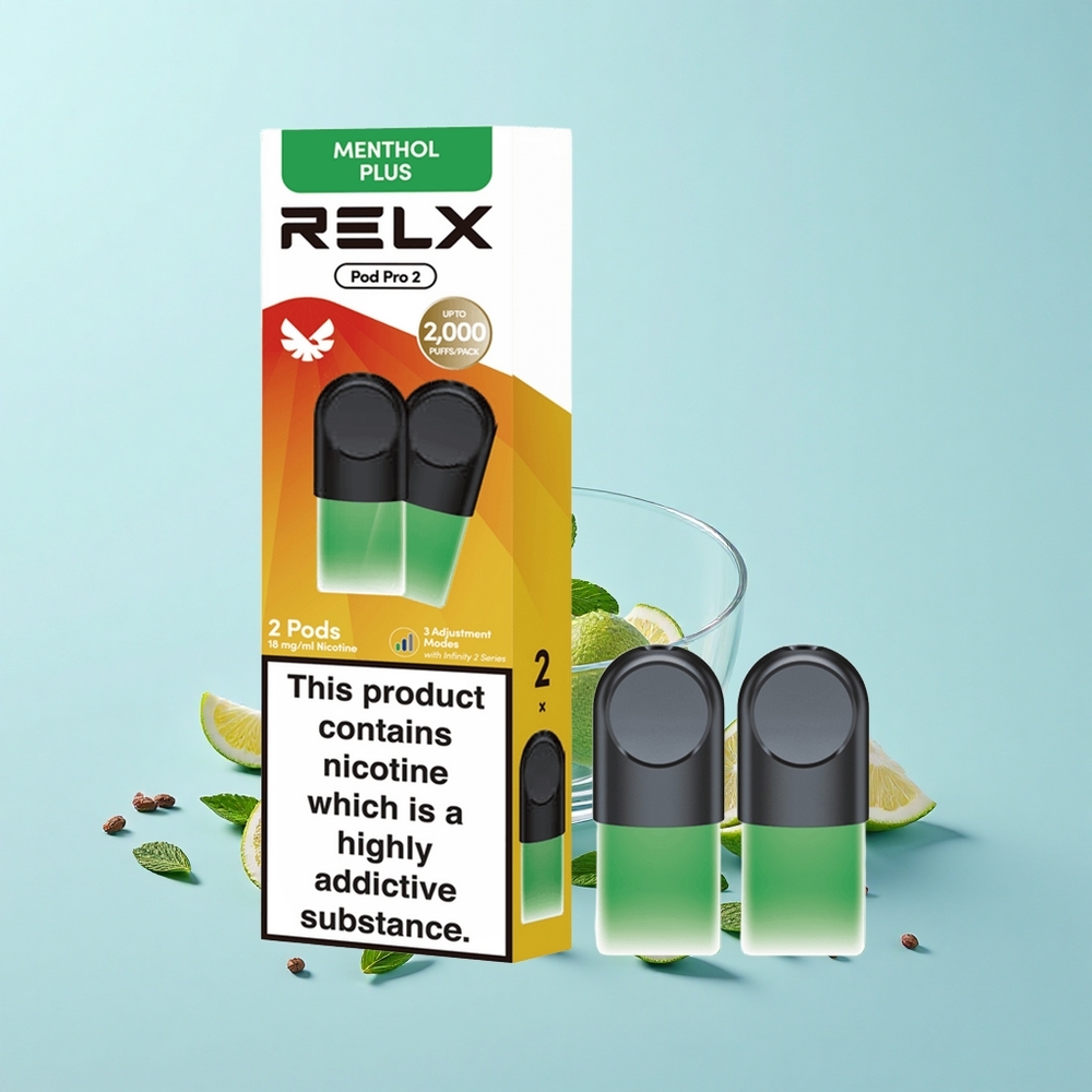 Relx Pod Pro 2 600 pūtiņas Mētra-Mentols Plus 1,8% Nikotīns 1,9mL 3 Režīmi